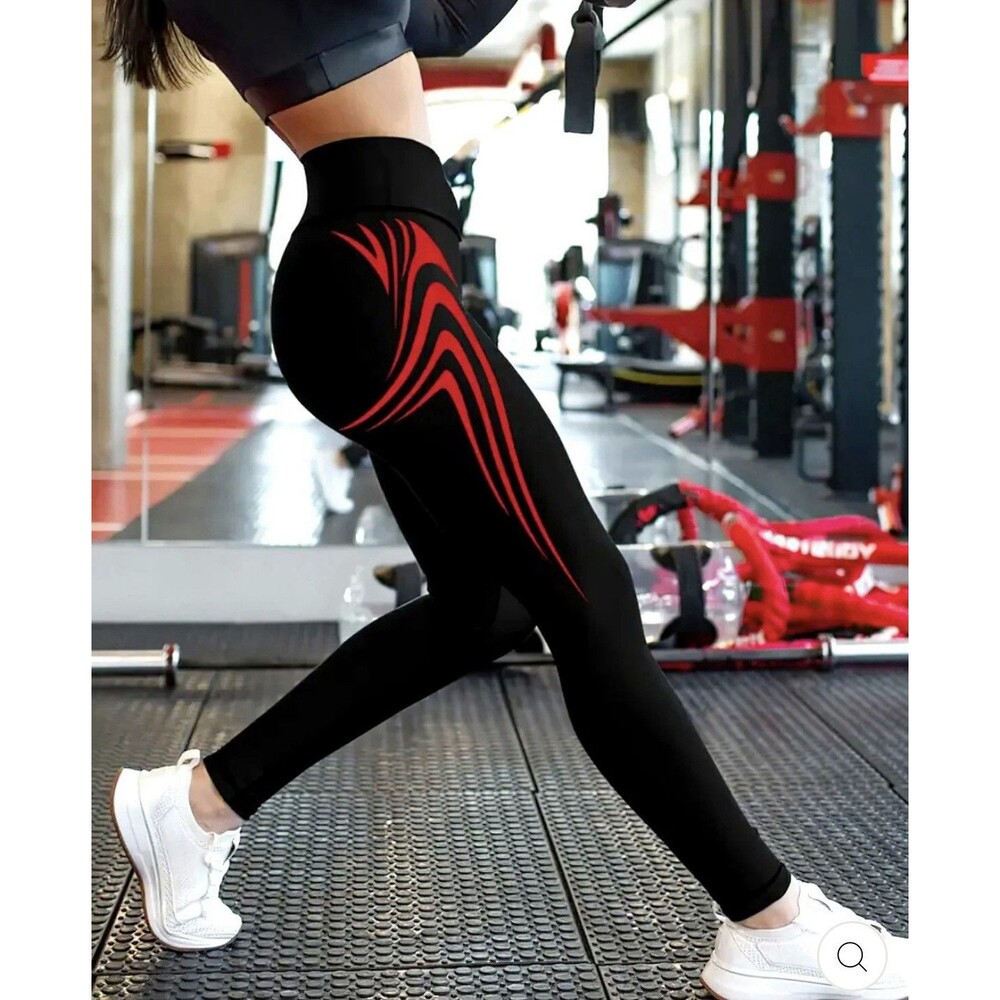 Amelia Activewear Leggings Womens Small Black Red Graphic High Waist NWT